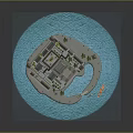 Turtle Shaped Island With Traditional Buildings And Surrounding Blue Water