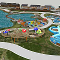 Waterfront Landscape Design With Curved Ponds Walkways Green Spaces and Buildings
