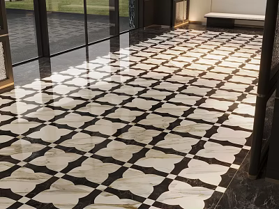 Marble Floor Tiles With Black And White Geometric Pattern In Elegant Interior 3d model