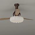 Mid Century Style Ceiling Fan Light With Wooden Blades And White Lampshade Design