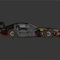 Dark Blue Racing Car With Purple Rear Spoiler And Colorful Decals Design