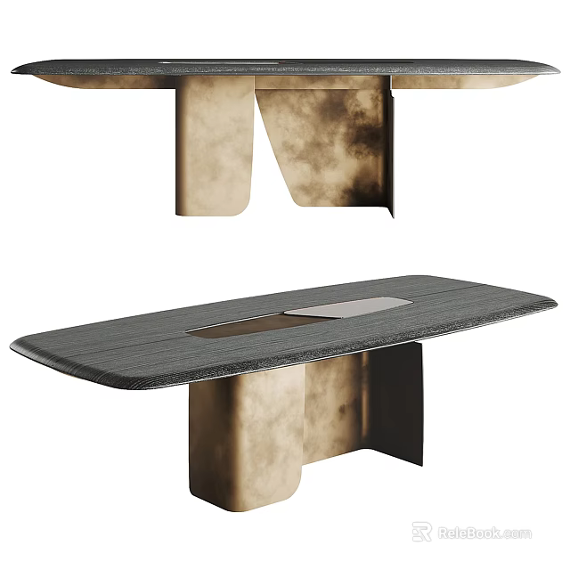 Modern Rectangular Dining Table With Sleek Wooden Top And Unique Metal Legs 3d model 
