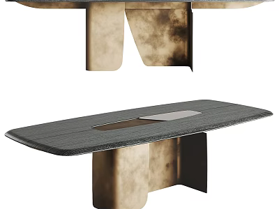 Modern Rectangular Dining Table With Sleek Wooden Top And Unique Metal Legs 3d model