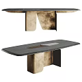 Modern Rectangular Dining Table With Sleek Wooden Top And Unique Metal Legs 3d model