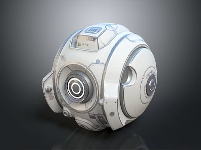 Futuristic Spherical Mechanical Device With Circular Lens Metallic Details And Surface Patterns 3d model