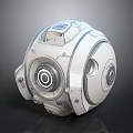 Futuristic Spherical Mechanical Device With Circular Lens Metallic Details And Surface Patterns
