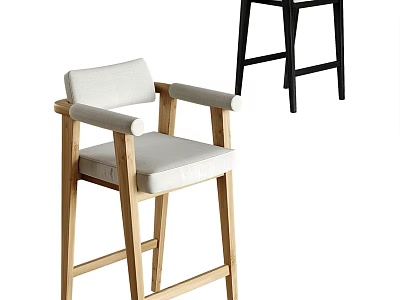 Modern Wooden Bar Stools With White Upholstered Seats And Armrests Black Frame Design 3d model