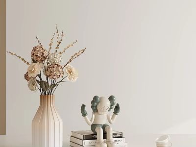 Modern Minimalist Decorative Ornament Set With Vase Dried Flowers Figurine Books And Small Cup 3d model