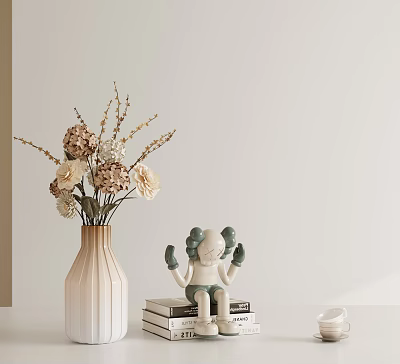 Modern Minimalist Decorative Ornament Set With Vase Dried Flowers Figurine Books And Small Cup 3d model