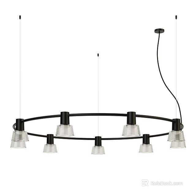 Modern Circular Hanging Chandelier with Multiple Glass Shades and Black Frame 3d model 