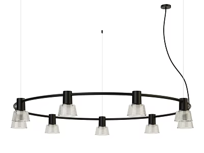 Modern Circular Hanging Chandelier with Multiple Glass Shades and Black Frame 3d model