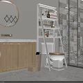 Modern Bathroom Vanity with Wooden Cabinet Round Mirror and Marble Countertop