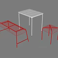 Modern White Table With Red Metal Chairs Furniture Set 3d model