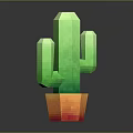 Low Poly Green Cactus In Orange Red Pot On Dark Background Natural Scene