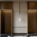 Modern Golden Elevator Design With Dual Doors Marble Wall And Pendant Light