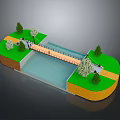 Scenic Natural Landscape With Lush Green Grass Trees And Bridge Over Water Channel