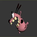 Playful Pink Cartoon Creature With Big Eyes Open Mouth Brown Ears And Star Decorated Paws