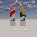Free Flag Mockup With Colorful Abstract Patterns On Standing Poles 3d model