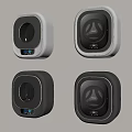 Four Wall Mounted Washing Machines With White And Black Different Designs And Transparent Lids