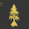 Ornate Decorative Sculpture With Golden Stem Green Leaves Red Flowers And Green Gold Base