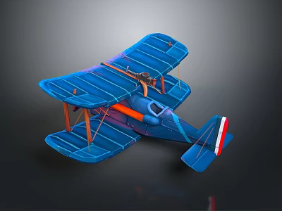 Vintage Blue Biplane Model With Classic Double Wing Structure And Detailed Design Features 3d model