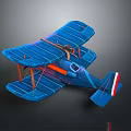 Vintage Blue Biplane Model With Classic Double Wing Structure And Detailed Design Features