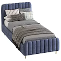 Modern Kids Bed With Tufted Headboard Gray And Blue Design Including Pillows And Blankets