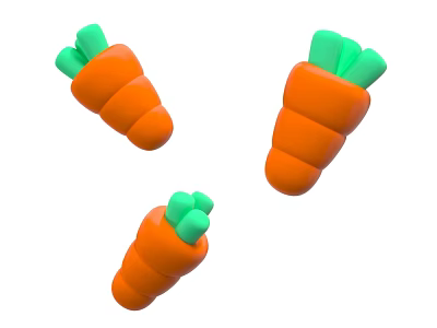 Set of Three Cute Cartoon Carrots With Orange Bodies And Green Tops 3d model