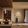 Zen Japanese style Room Interior With Wooden Buddhist Shrine Cabinet And Decorative Elements