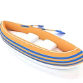 Orange And Blue Striped Canoe With Blue Paddles On White Background