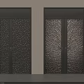 Modern Double Doors With Textured Stone Panels And Black Frames In Interior