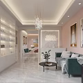Beauty and Hair Salon Elegant Interior with Colorful Chairs Wall Product Shelves Hanging Lights Mirrors