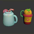 Cute Light Blue And Yellow Red Cups With Candy Cane And Lemon Decorative Lids