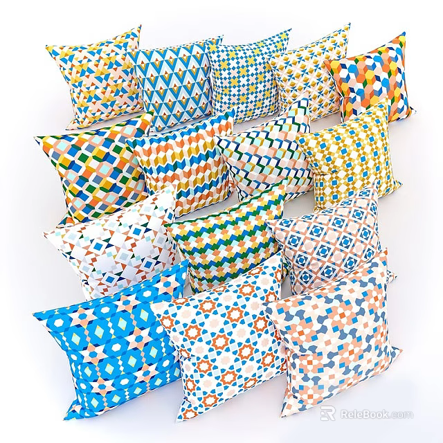Colorful Geometric Pattern Throw Pillows with Vibrant Designs for Home Decor 3d model 