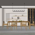 Modern Restaurant Dining Area With Wooden Table Chairs And Open Shelves