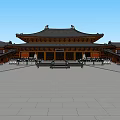 Ancient Chinese Architecture With Traditional Courtyard Plaza Stone Pavements And Classic Roof Structures