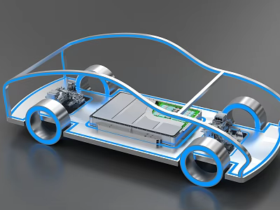 Advanced Electric Vehicle Chassis Platform With Battery Pack And Components Design 3d model