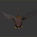 A Purple Eagle With Spread Wings Yellow Beak And Claws Standing Against Dark Background