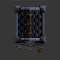 Castle Style Building With Golden Spires Black Roof Red Accents And Arched Doorway