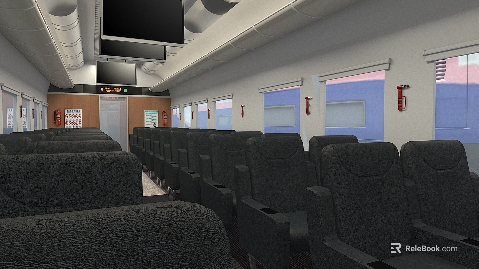High Speed Train Interior With Comfortable Seats And Passenger Windows View 3d model 