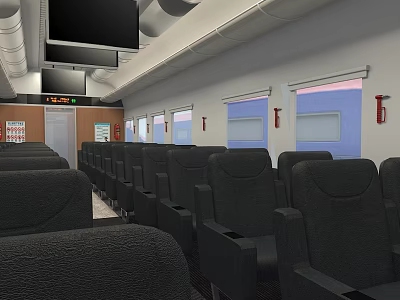 High Speed Train Interior With Comfortable Seats And Passenger Windows View 3d model