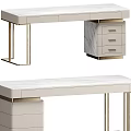 Elegant Modern Desk With Marble Tabletop Gold Metal Legs And Storage Drawers