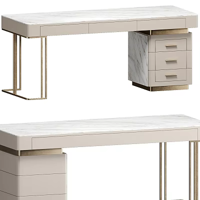 Elegant Modern Desk With Marble Tabletop Gold Metal Legs And Storage Drawers 3d model