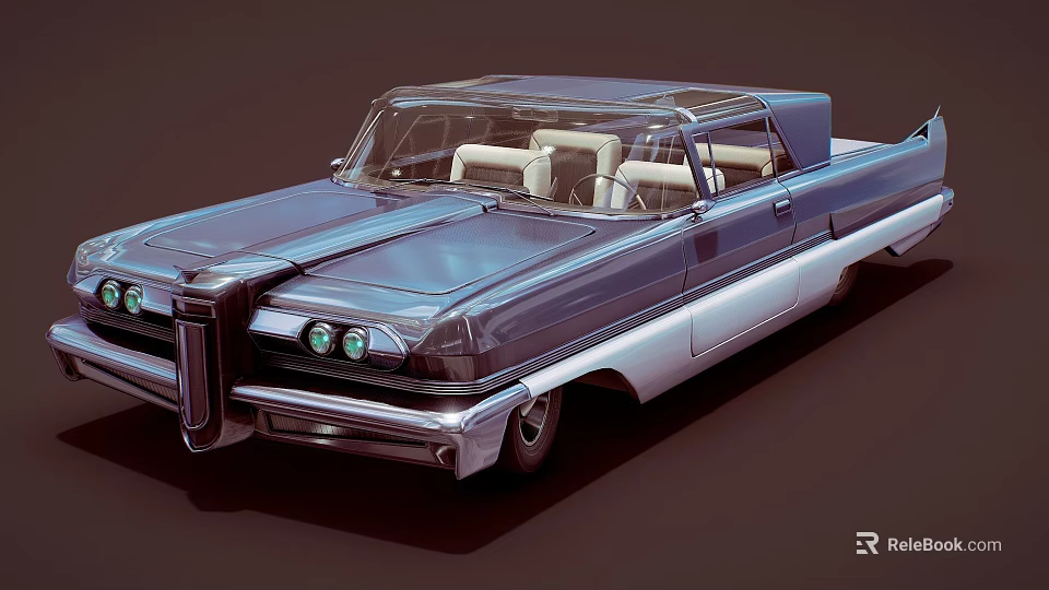 Classic Vintage Convertible Car With Blue Silver Body Retro Grille And Cream Seats 3d model 