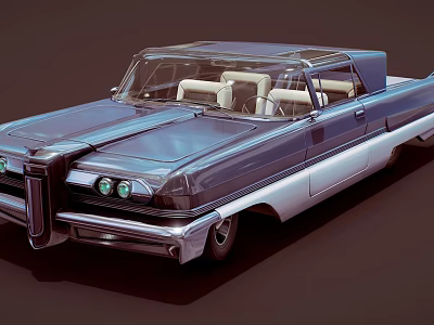 Classic Vintage Convertible Car With Blue Silver Body Retro Grille And Cream Seats 3d model