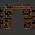 Cartoon Red Brick Building Structure With Arches And Columns Design