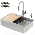 Stainless Steel Kitchen Sink With Wooden Cutting Board Faucet Drainer Rack And Color Options