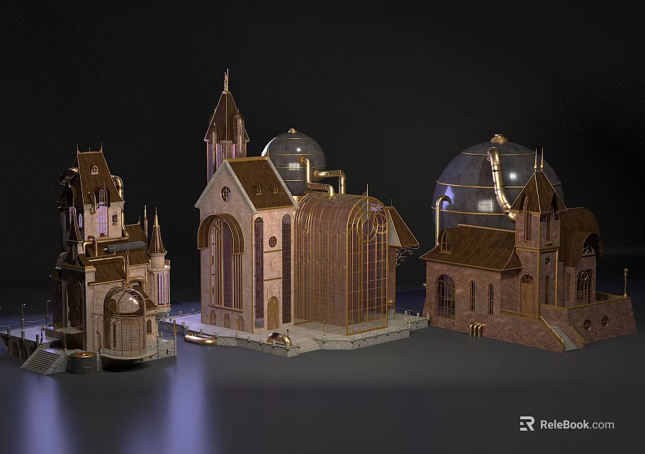 Intricate Gothic Architectural Models With Spires Domes And Arched Windows 3d model 