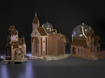 Intricate Gothic Architectural Models With Spires Domes And Arched Windows 3d model