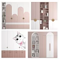 Modern Pastel Wardrobe Design With Pink White Curved Doors Storage Shelves And Golden Handles